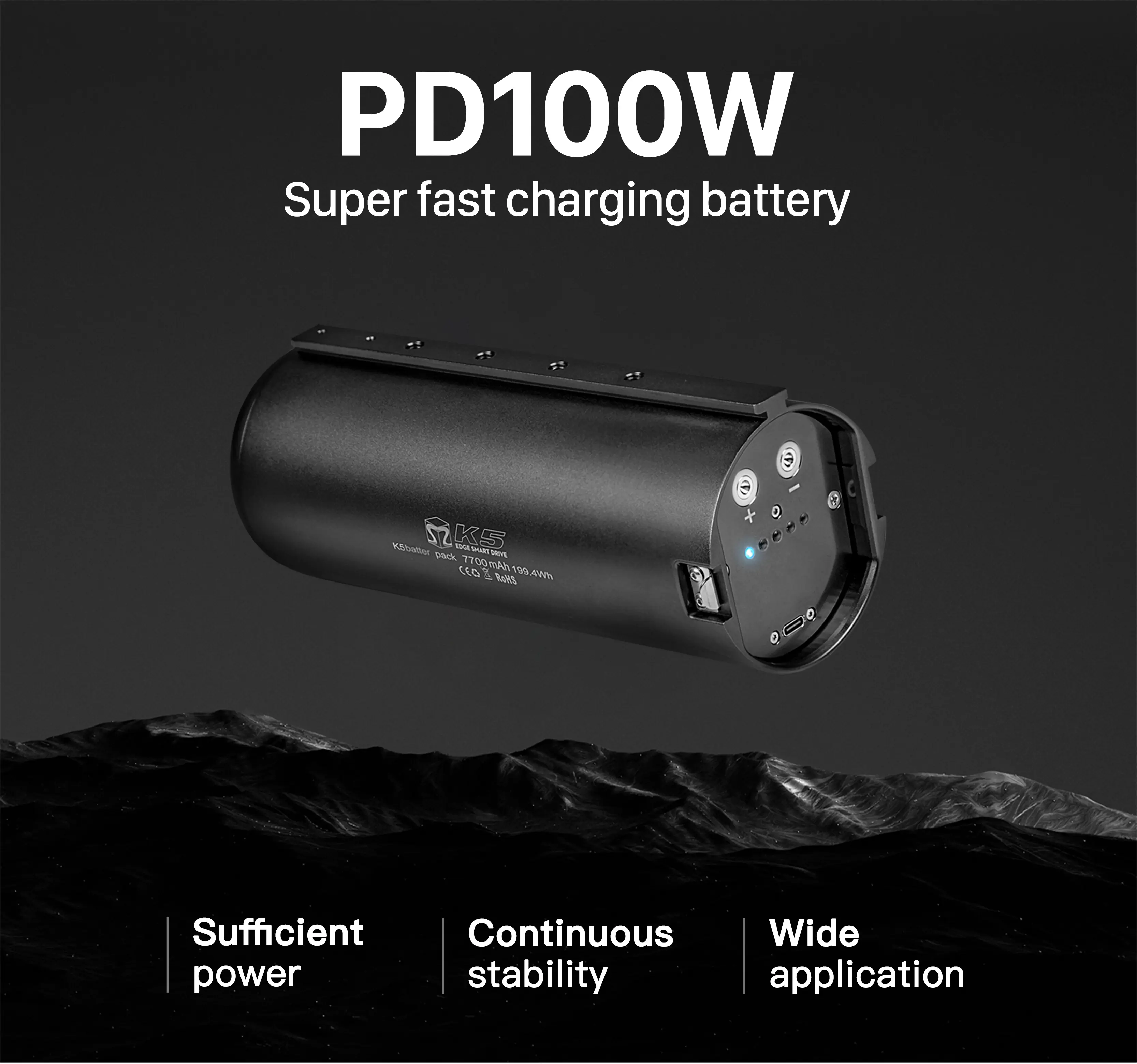 The modular PD100W battery for the Tedgix K5, designed for airline carry-on compliance.