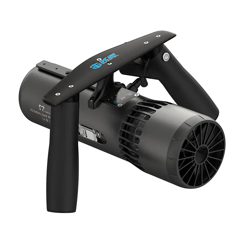 TEDGIX K5 underwater thruster in Black (Stealth), highlighting the safety propeller guard and LED dashboard.