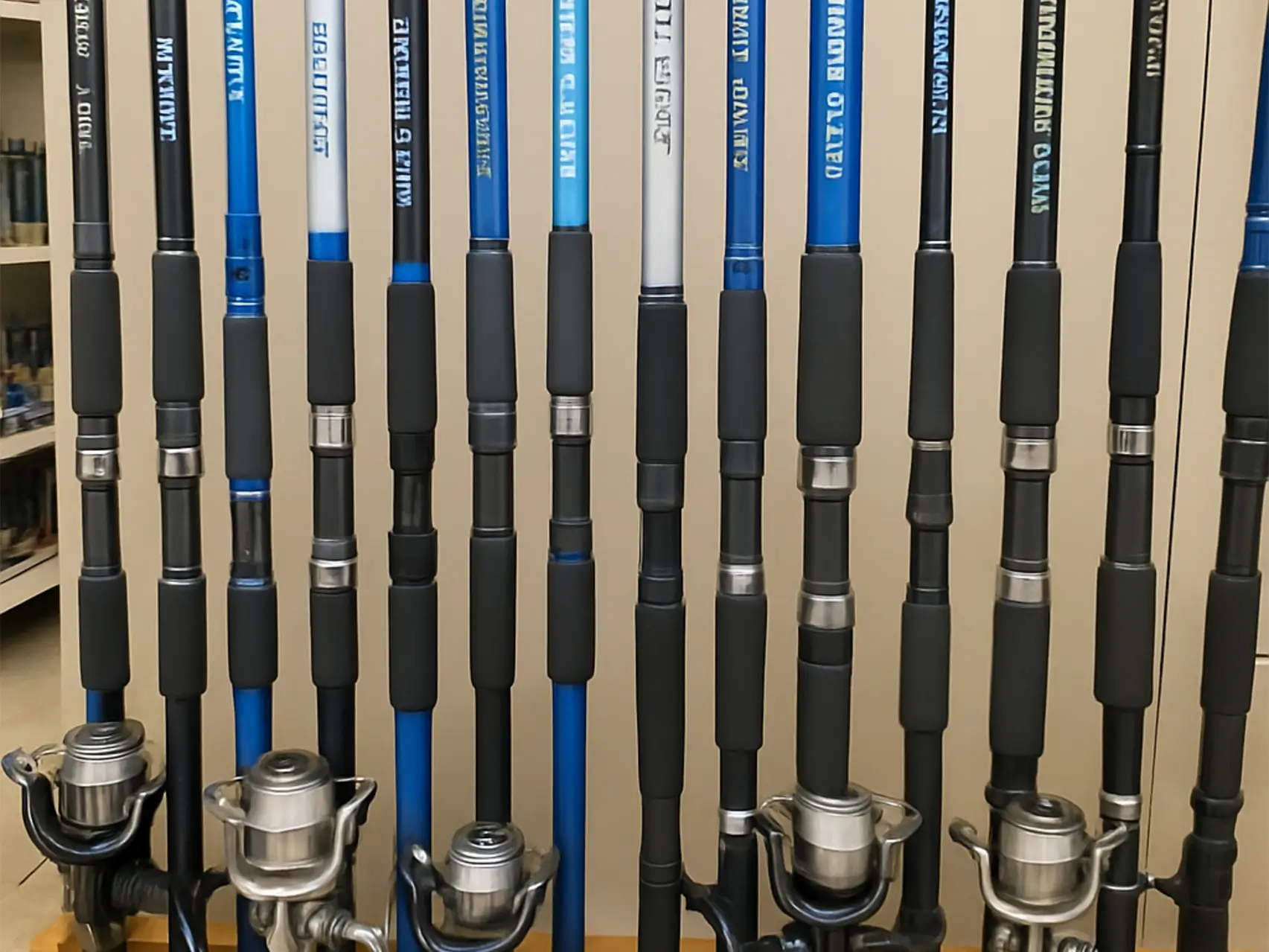 surf fishing rods with spinning reels lined up for gear comparison