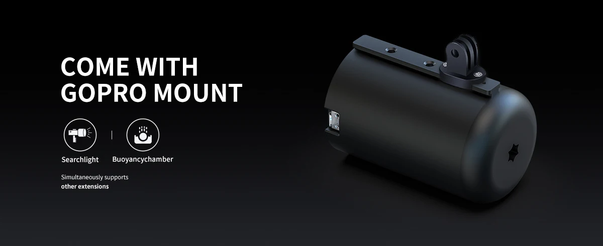 TEDGIX K5 features a standard GoPro mount and expansion track, supporting action cameras, underwater searchlights, and buoyancy chambers.